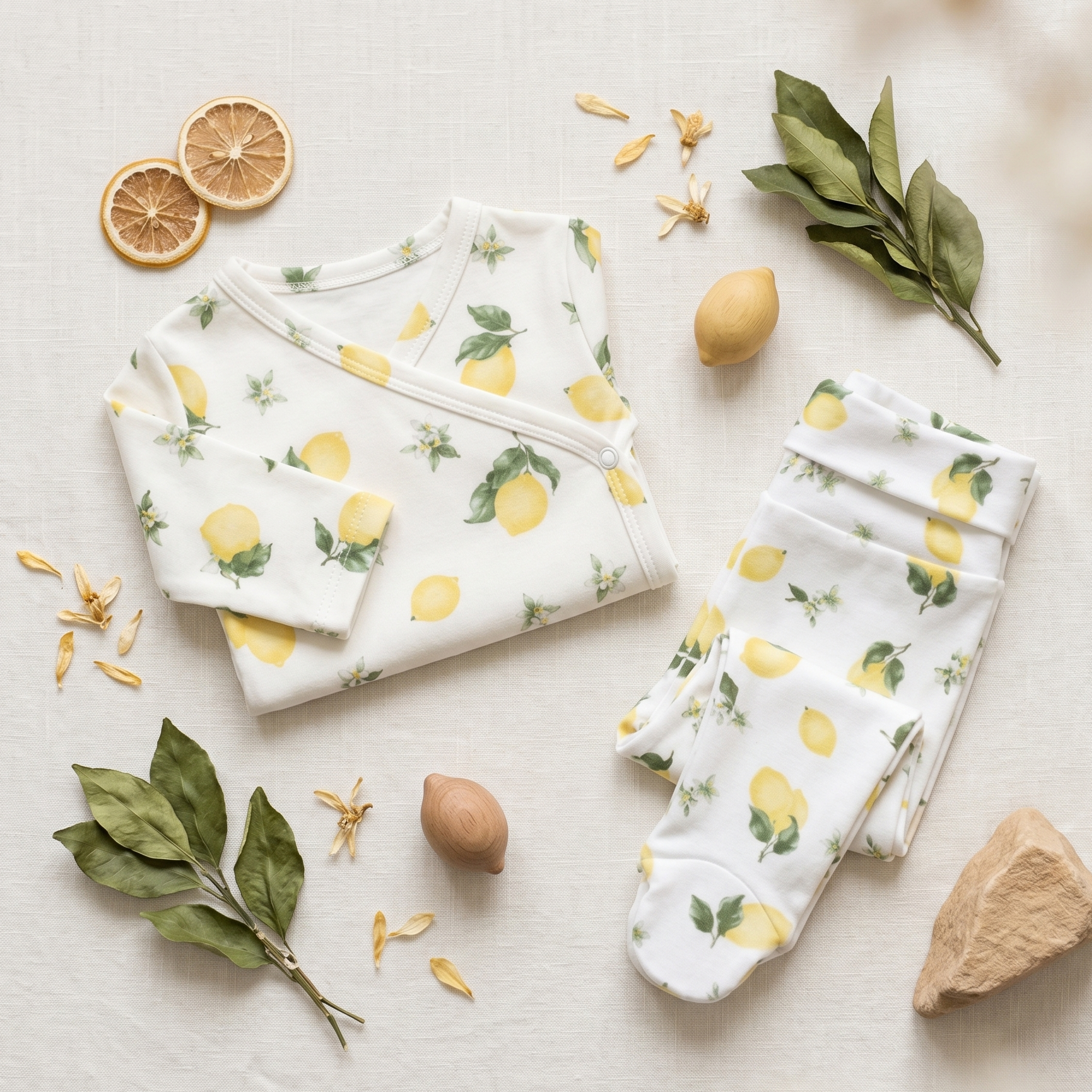 Kit Body Kimono + Calça com Pezinho Recém-Nascido a 3 Meses - Cotton Adapt | Lemons