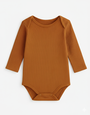 Body Bebê e Infantil Manga Longa Unissex – Algodão Canelado Premium Liso | Caramelo