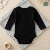 Body Bebê e Infantil Unissex Manga Longa – Algodão Canelado Premium Liso | Preto