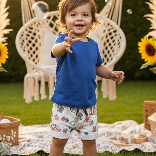 Bermuda Bebê/Infantil Menino - Malha Algodão Estampada | Circo Vintage