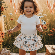 Short Saia Bebê/Infantil Com Camadas - Cotton Premium Estampa Exclusiva | Floral Vintage Tons de Azul