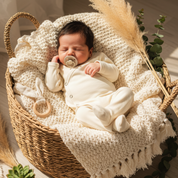 Kit: Body Kimono Recém-Nascido à 3 Meses + Calça de Pezinho Recém-Nascido à 3 Meses - Malha Algodão Liso | Off White