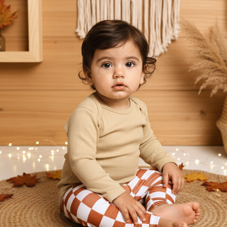 Body Bebê e Infantil Unissex – Algodão Canelado Premium Liso | Areia