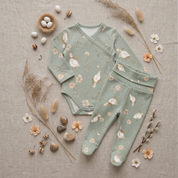 Kit Body Kimono + Calça com Pezinho Recém-Nascido a 3 Meses - Cotton Adapt | Gansinhos