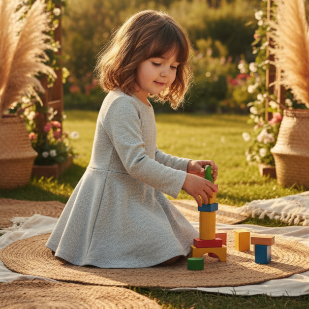 Vestido de Inverno Infantil - Algodão Canelado Premium Liso | Cinza Mescla