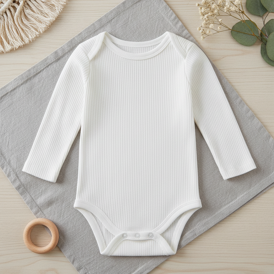 Body Bebê e Infantil Unissex Manga Longa – Canelado Premium Liso | Branco
