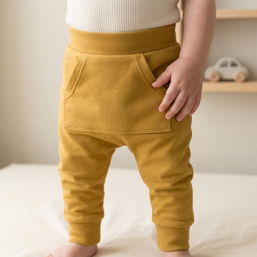 Calça Bolsão Canguru - Jeans Stretch | Mostarda