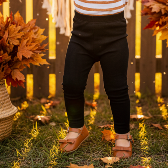 Legging Bebê e Infantil Menina – Algodão Canelado Premium Liso | Preto Clássico Minimalista