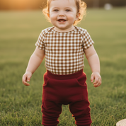 Calça Bebê/ Infantil Unissex Com Bolso Canguru - Algodão Premium Stretch Liso | Merlot