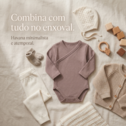 Kit: Body Kimono + Calça de Pezinho - Recém-Nascido à 3 Meses - Algodão Premium | Havanae Marrom