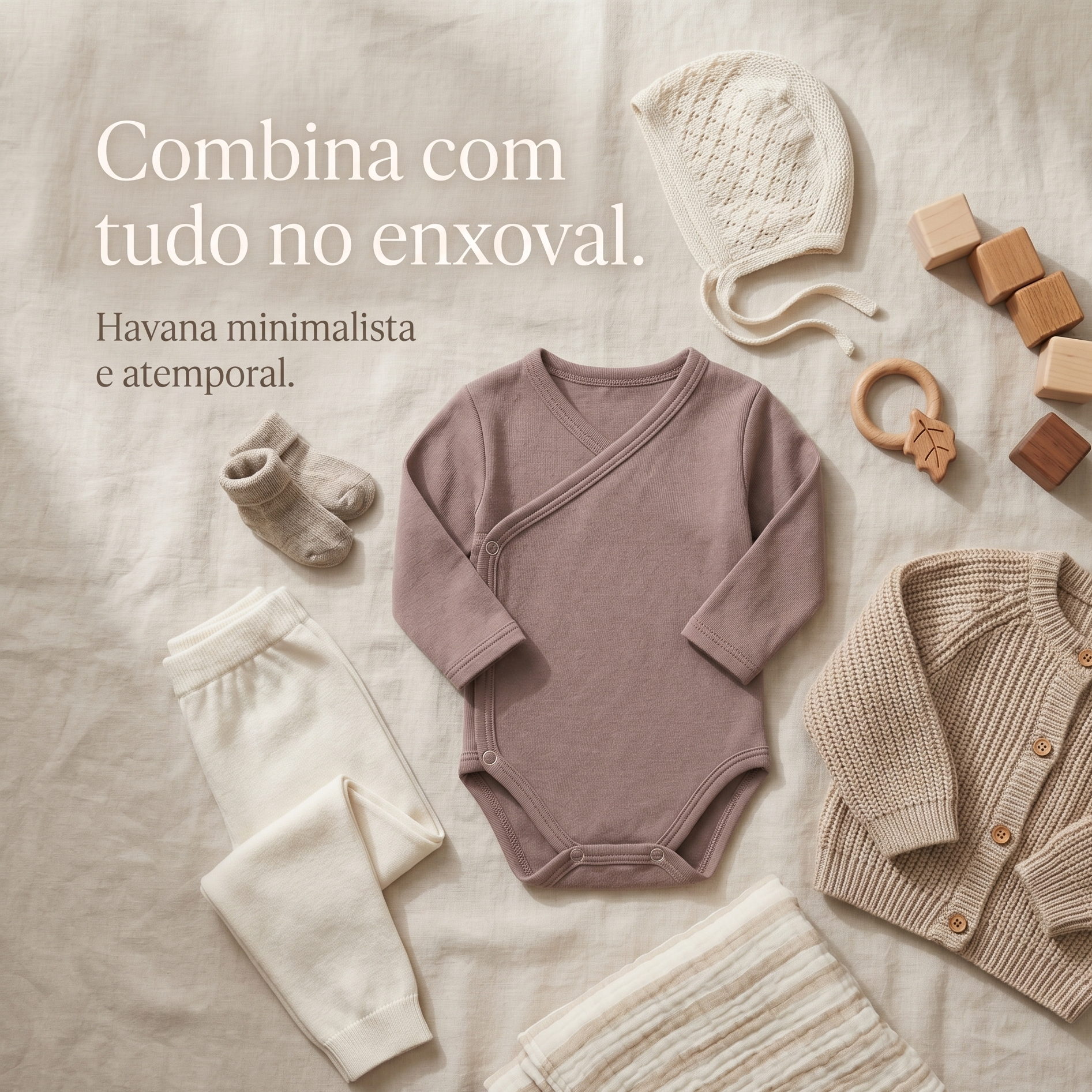 Kit: Body Kimono + Calça de Pezinho - Recém-Nascido à 3 Meses - Algodão Premium | Havanae Marrom