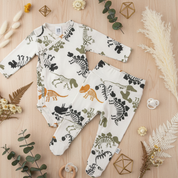 Kit: Body Kimono Recém-Nascido à 3 Meses + Calça de Pezinho Recém-Nascido à 3 Meses - Malha Algodão Estampada | Fósseis