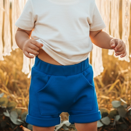 Bermuda Bebê e Infantil Menino com Bolsão – Algodão Premium Stretch Liso | Azul Royal