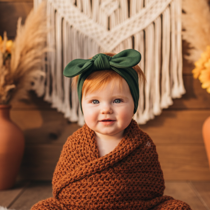 Laço de Cabelo Infantil Regulável - Algodão Premium Liso | Verde Mate