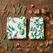 Kit Body Kimono + Calça com Pezinho Recém-Nascido a 3 Meses - Cotton Adapt | Cactos Tropical