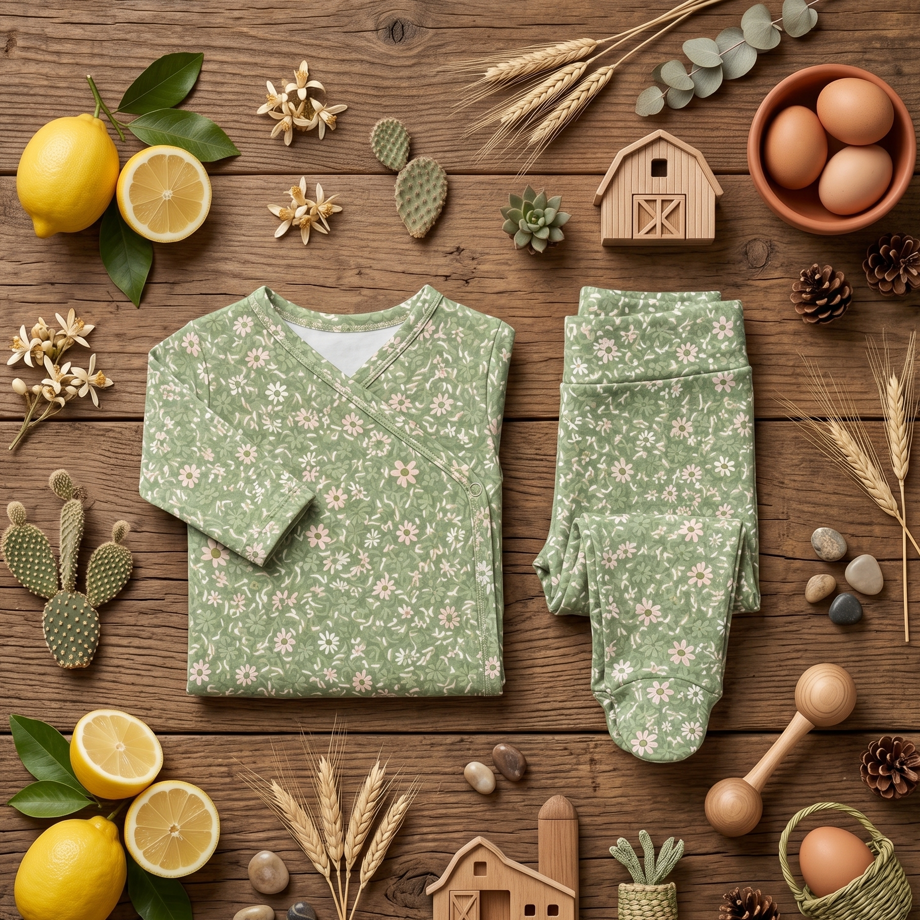 Kit Body Kimono + Calça com Pezinho Recém-Nascido a 3 Meses - Cotton Adapt | Trevos