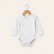 Kit: Body Kimono + Calça de Pezinho - Recém-Nascido à 3 Meses - Algodão Canelado | Branco Puro