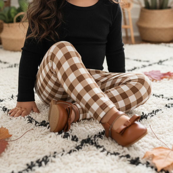 Legging Bebê/Infantil Menina – Tecido Cotton Premium Estampa Exclusiva | Vichy Marrom Clássico