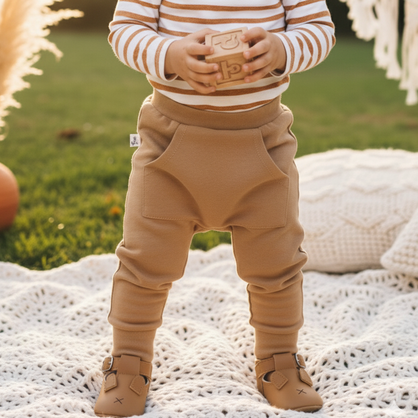 Calça Bebê e Infantil Unissex Com Bolso Canguru - Algodão Premium Liso | Bege Clássico