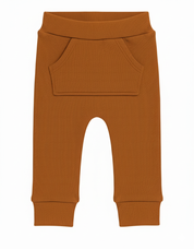 Calça Bebê e Infantil Bolsão Canguru Unissex – Algodão Canelado Premium Liso | Caramelo