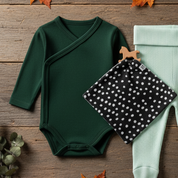 Body Kimono Bebê Recém-Nascido à 3 Meses Unissex - Algodão Premium Liso | Verde Mate