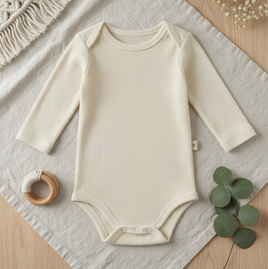 Body Bebê e Infantil Unissex Manga Longa – Algodão Canelado Premium Liso | Off White
