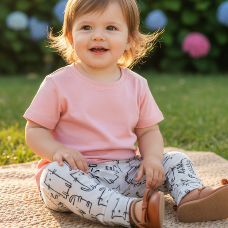 Calça Bebê/Infantil Unissex – Malha Algodão Estampado | Gatinhos Minimalistas