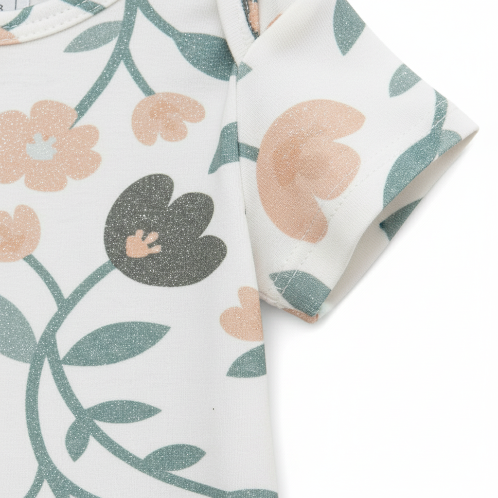 Body Bebê/Infantil Menina – Manga Curta -  Cotton Estampado Premium | Floral Vintage Tons de Azul