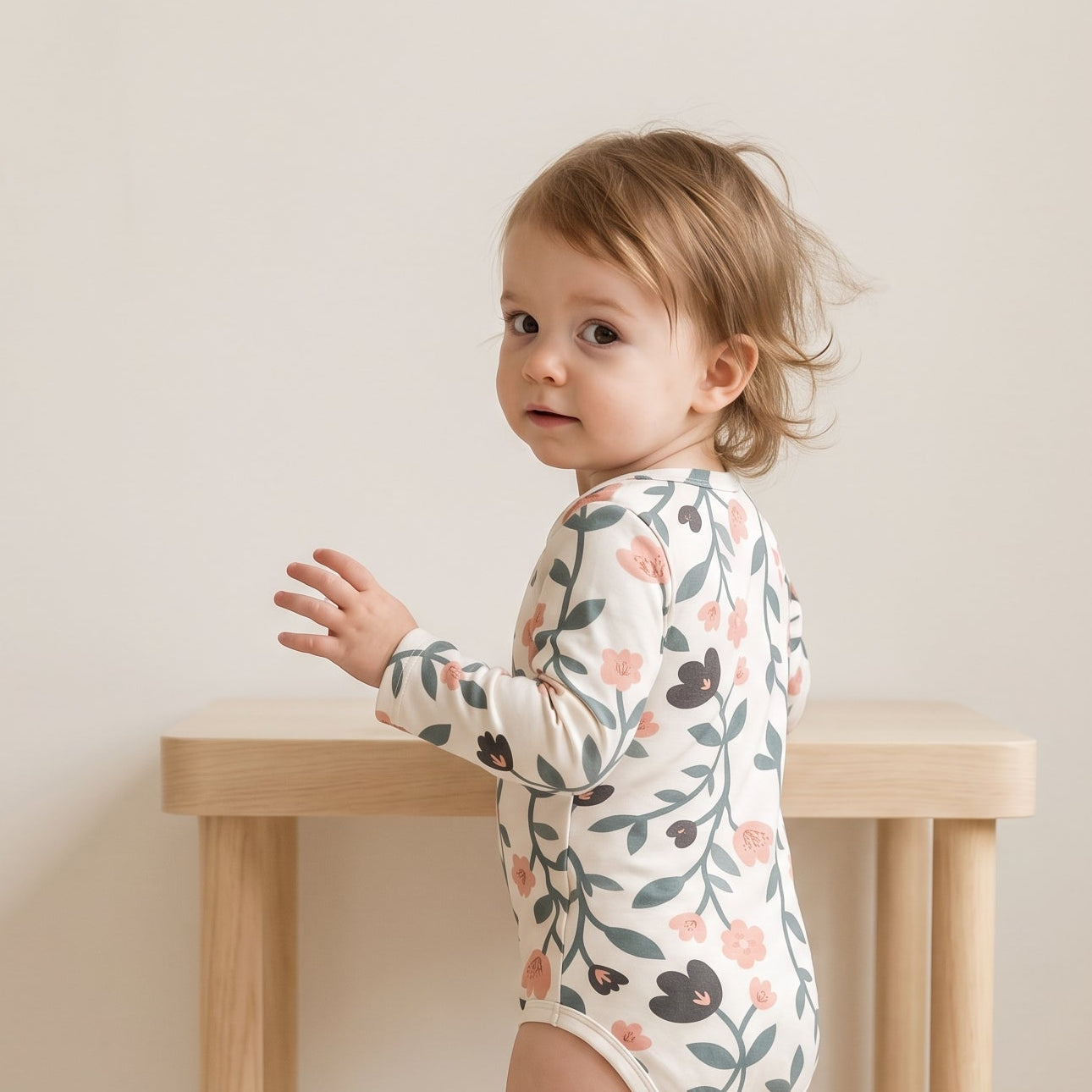 Body Manga Longa – Cotton Adapt | Floral Vintage Tons de Azul