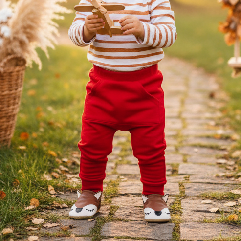 Calça Bebê/Infantil Com Bolsão Canguru Unissex - Algodão Stretch Liso | Vermelha