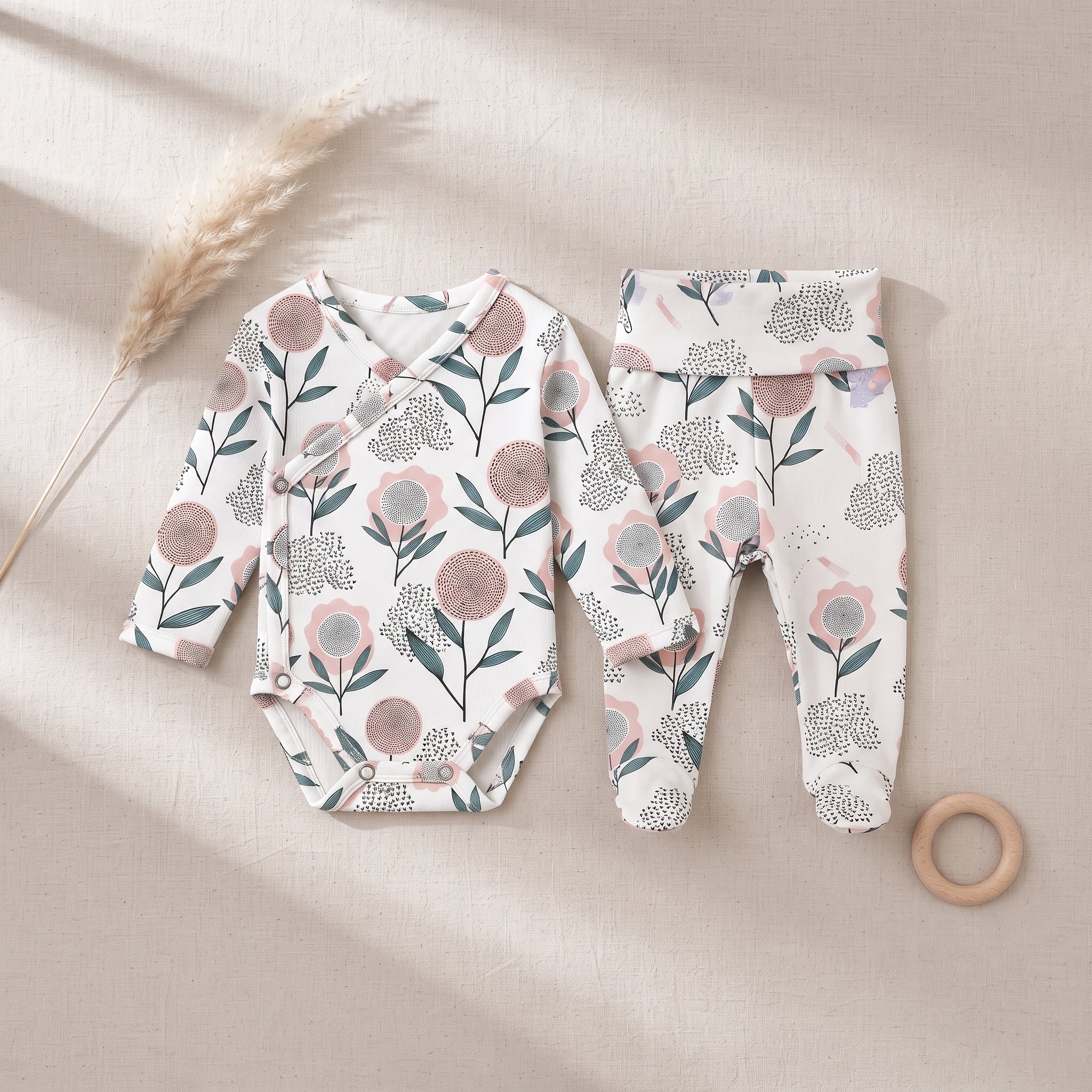 Conjunto Body Kimono + Calça com Pezinho – Recém-Nascido à 3 Meses | Nordic Bloom