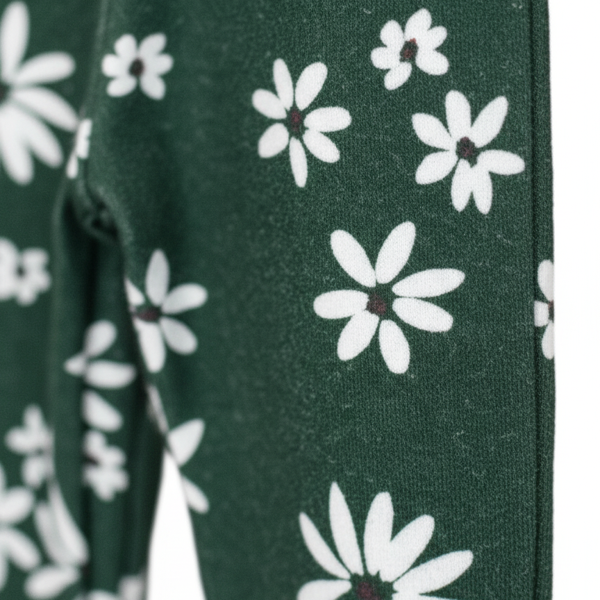 Kit: Body Kimono Algodão Premium Liso Branco + Calça de Pezinho Algodão Premium Estampa Exclusiva Daisy | Recém-Nascido à 3 Meses