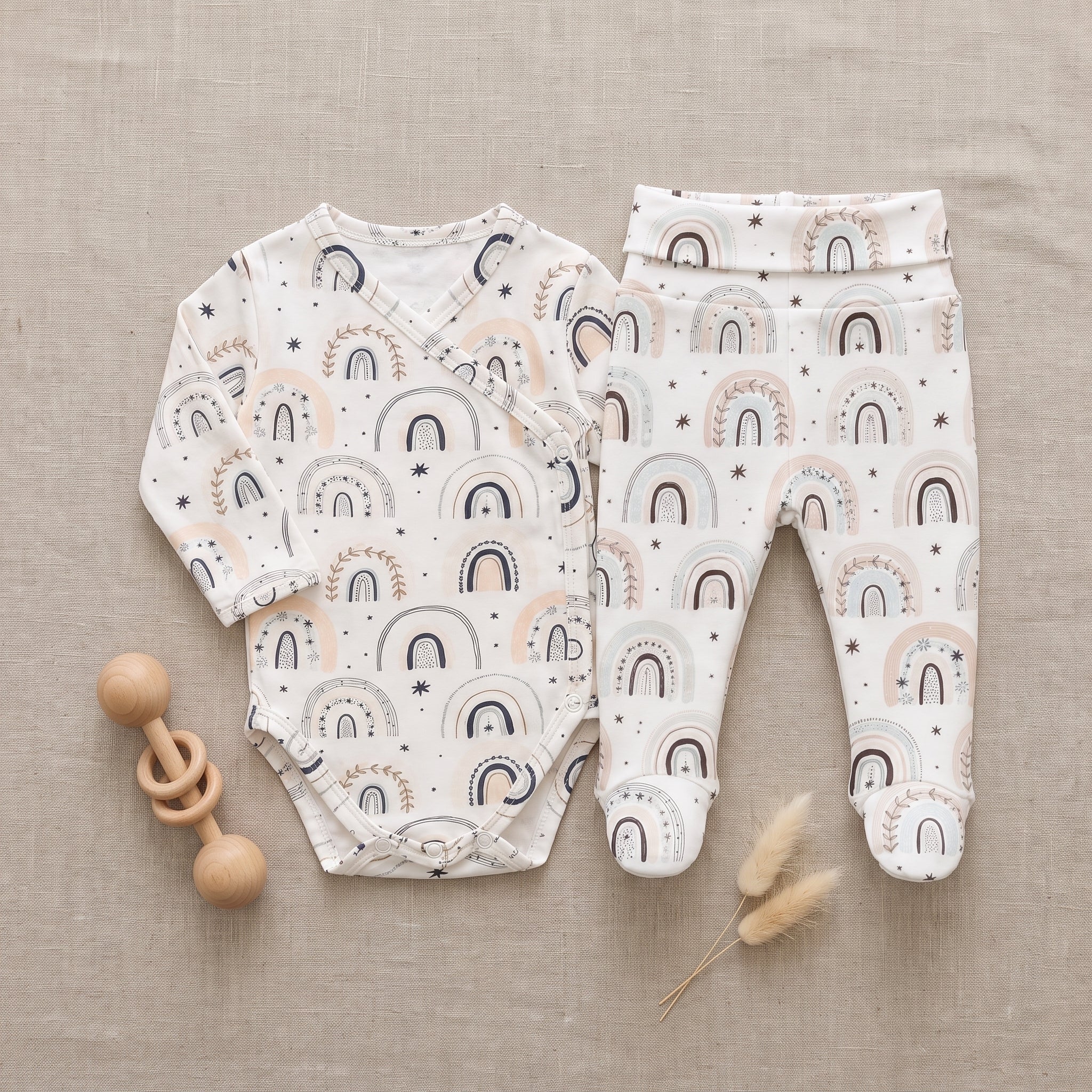 Conjunto Body Kimono + Calça com Pezinho – Recém-Nascido à 3 Meses | Baby Rainbow