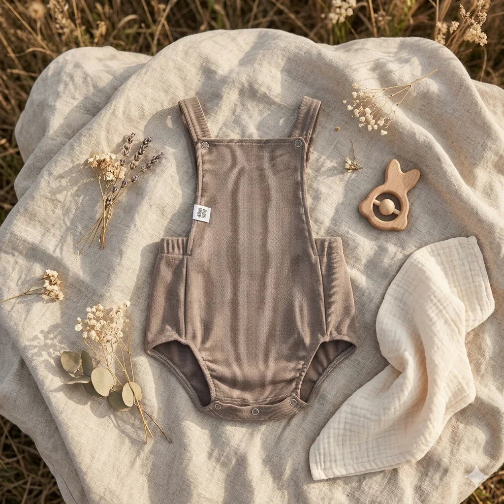 Jardineira Romper - Algodão Premium | Caqui