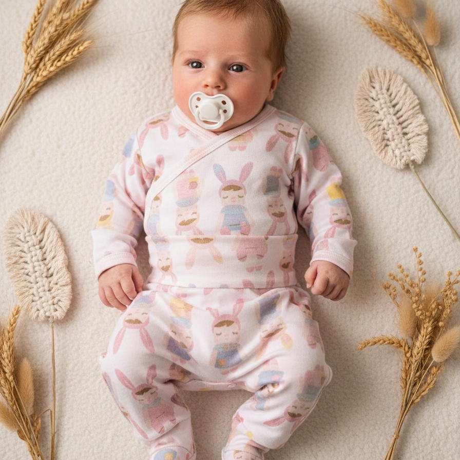 Kit: Body Kimono + Calça de Pezinho - Recém-Nascido à 3 Meses - Malha Algodão | Angela Doll