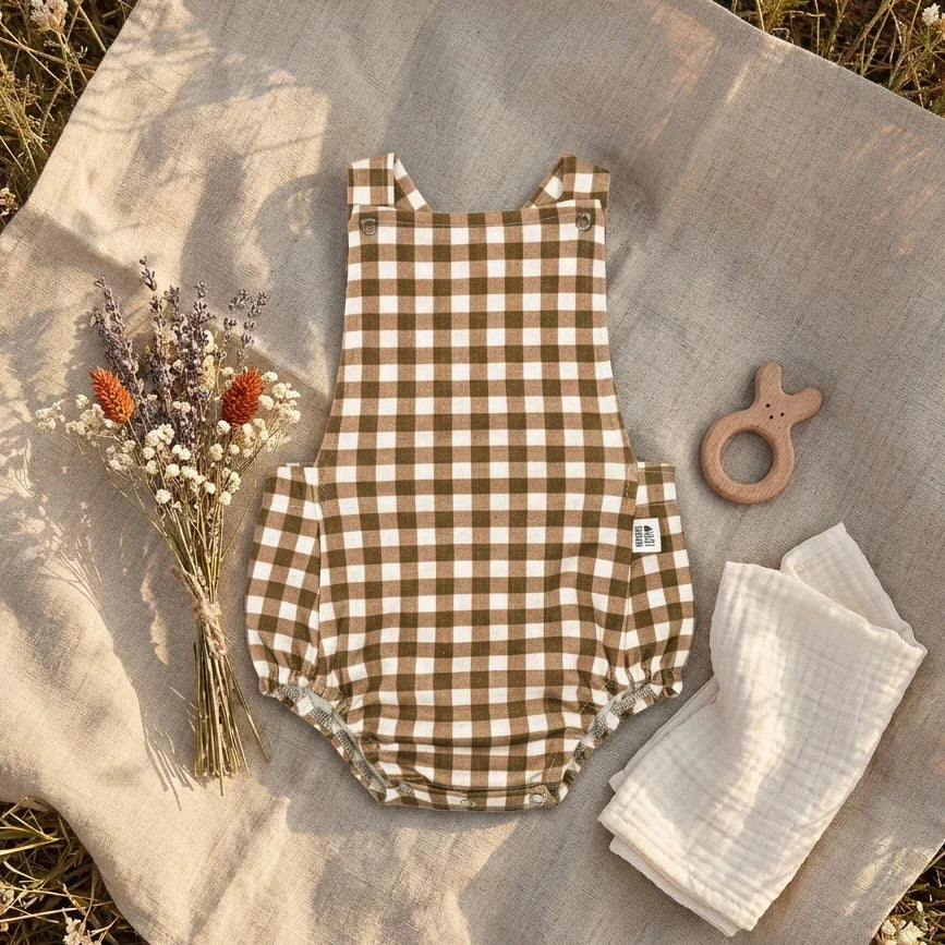 Jardineira Romper - Cotton Adapt | Vichy Marrom Clássico