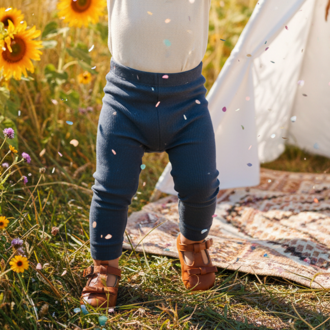 Legging Bebê e Infantil Menina – Canelado Algodão Premium Liso | Marinho Mescla