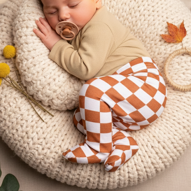 Calça Recém-Nascido com Pezinho Unissex – Algodão Premium Estampa Exclusiva | Plaid