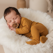 Kit: Body Kimono Recém-Nascido à 3 Meses + Calça de Pezinho Recém-Nascido à 3 Meses - Canelado Premium Liso | Mostarda