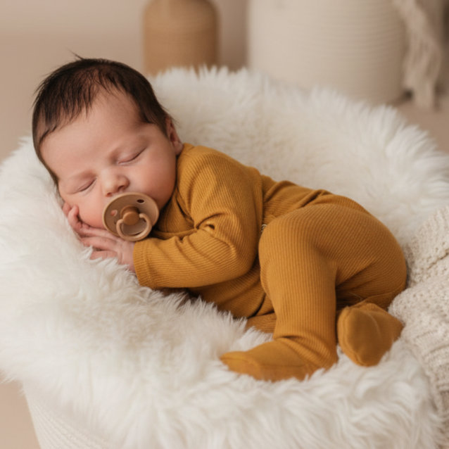 Body Kimono Bebê Recém-Nascido à 3 Meses Unissex - Algodão Canelado Premium Liso | Mostarda