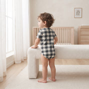 Body Manga Curta - Cotton Adapt | Vichy Preto