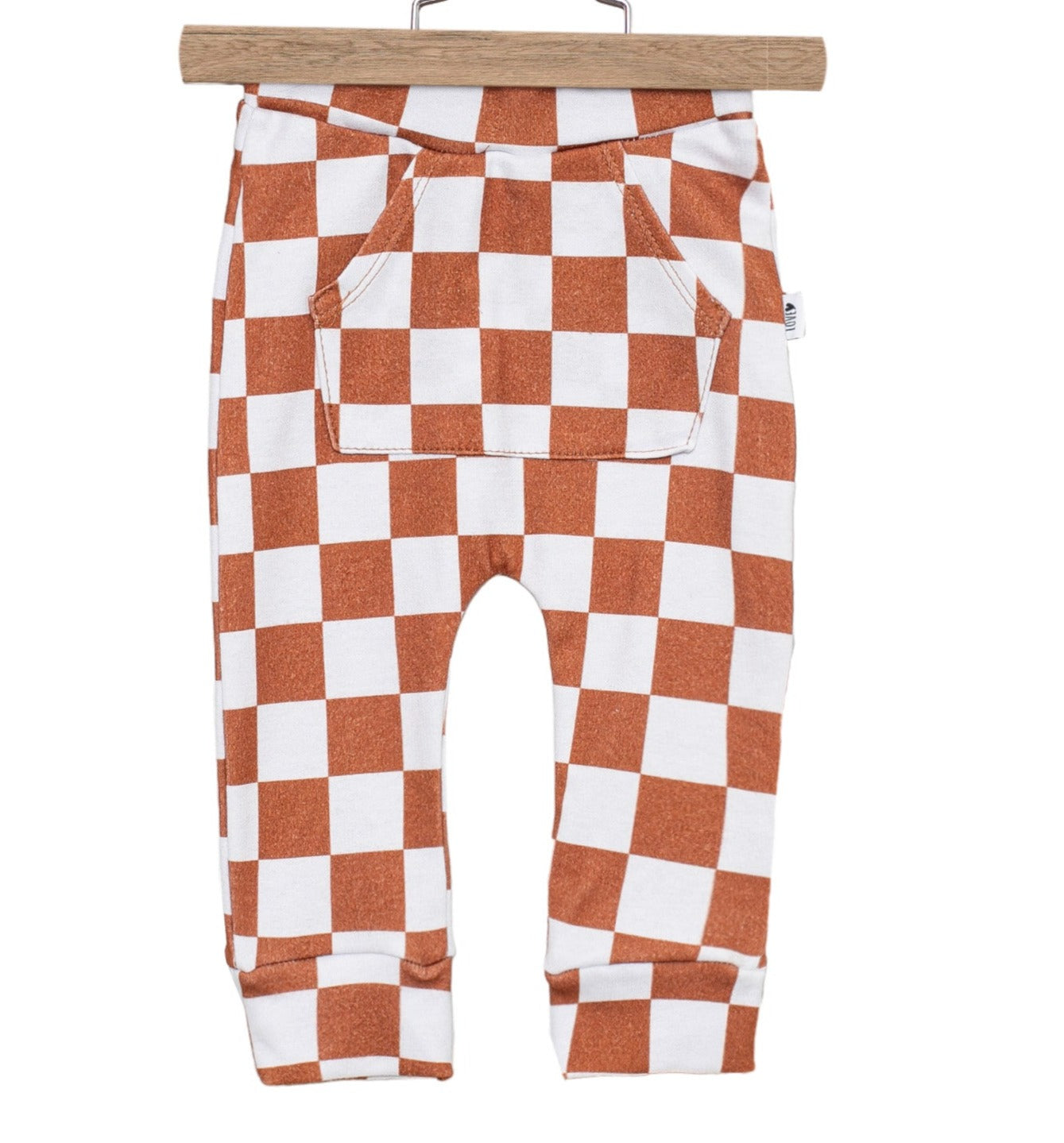 Calça Bebê/Infantil com Bolso - Grid Branco e Caramelo