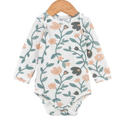 Body Bebê e Infantil Menina – Manga Longa – Cotton Premium Estampa Exclusiva | Floral Vintage Tons de Azul