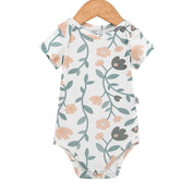 Body Bebê/Infantil Menina – Manga Curta -  Cotton Estampado Premium | Floral Vintage Tons de Azul