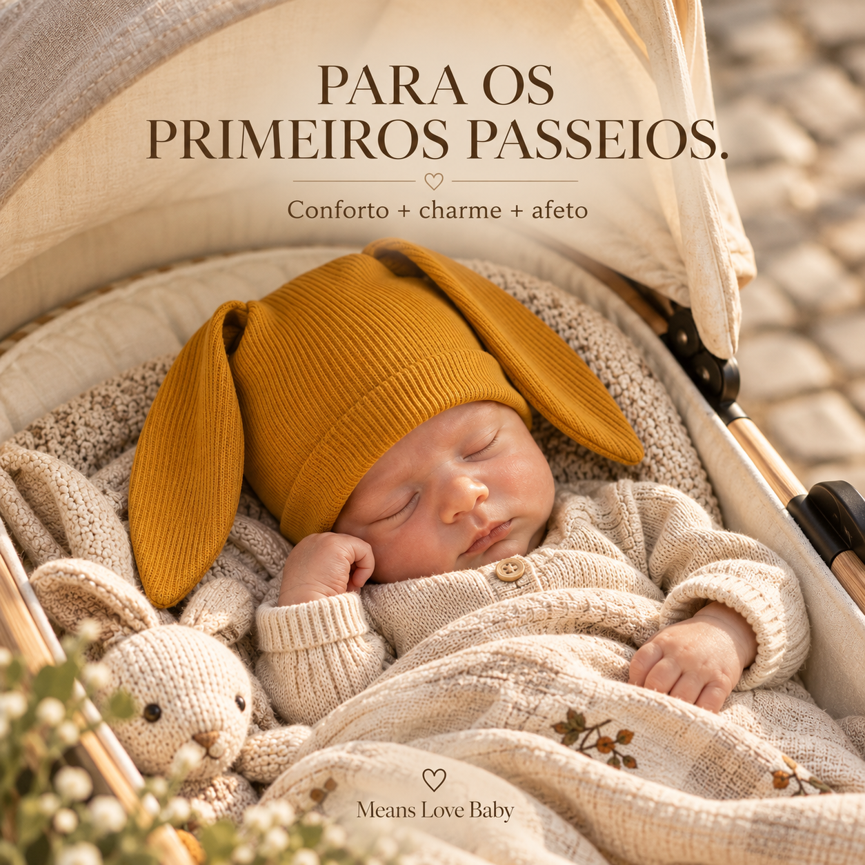 Touca Bebê Orelhinhas Regulável - Algodão Canelado | Mostarda