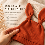 Touca Bebê Orelhinhas Regulável - Algodão Canelado | Telha