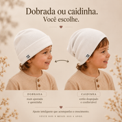 Touca Beanie Dobrável - Algodão Canelado | Branco Puro