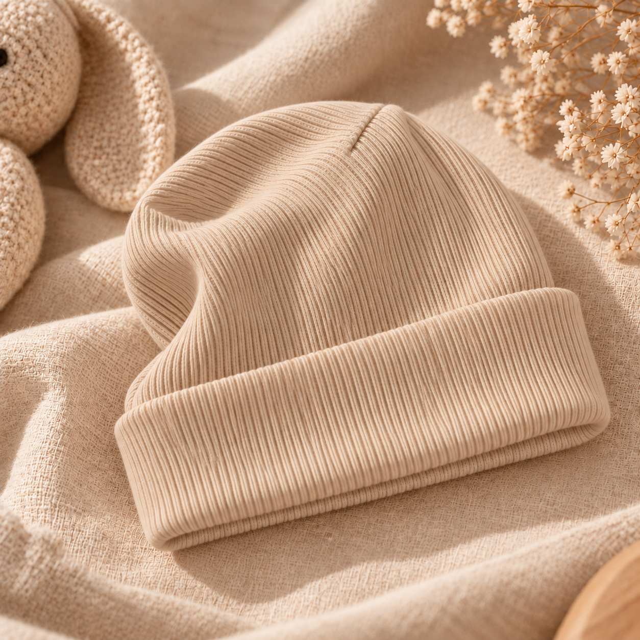 Touca Beanie Dobrável - Algodão Canelado | Areia