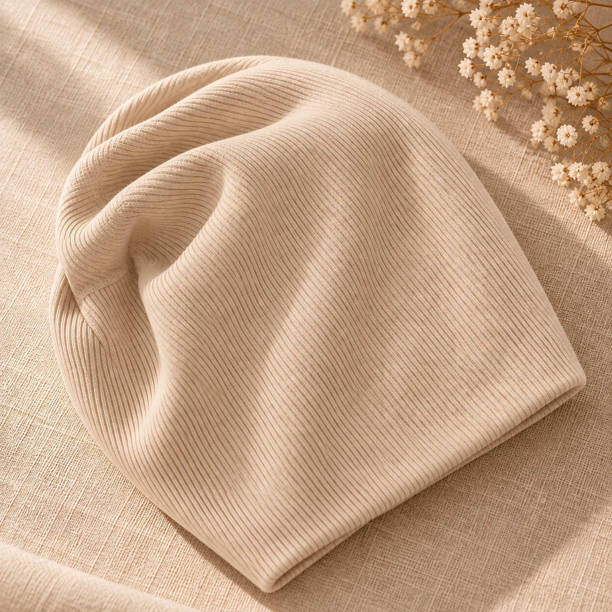 Touca Beanie Dobrável - Algodão Canelado | Areia