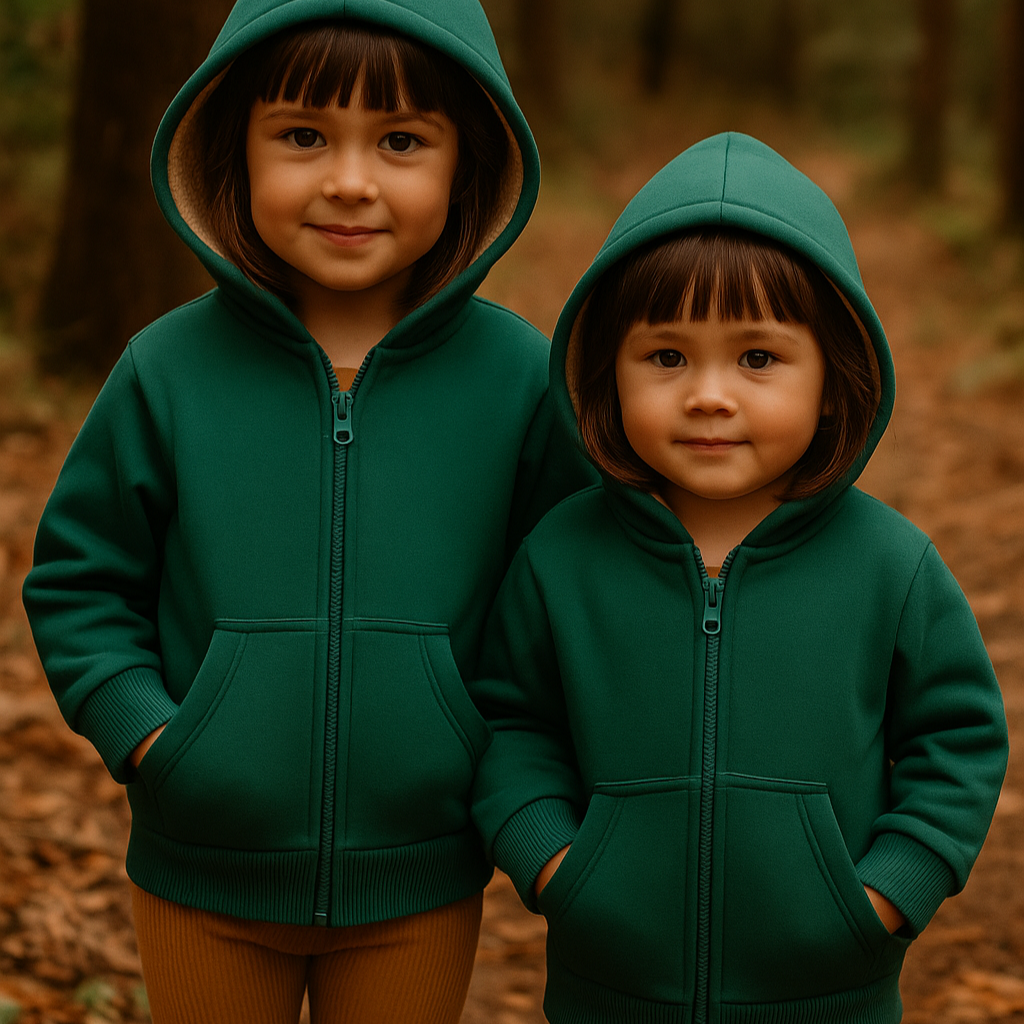 Jaqueta_Beb_Infantil_Com_Capuz_e_Forro_Peluciado_Grosso_Areia_Claro_Cor_Externa_Verde_Murano  irmas usando juntass